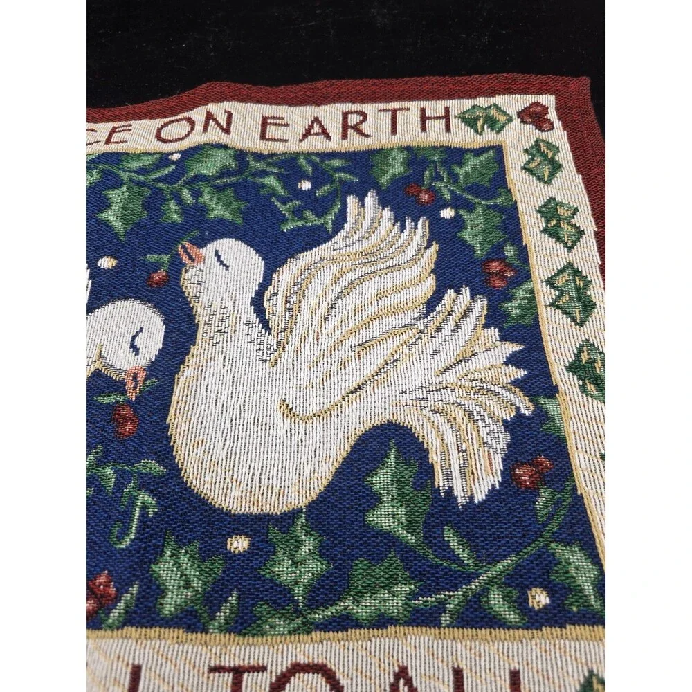 Vtg Christmas Tapestry Dove Peace On Earth Set Of 2 Placements Holiday Berry